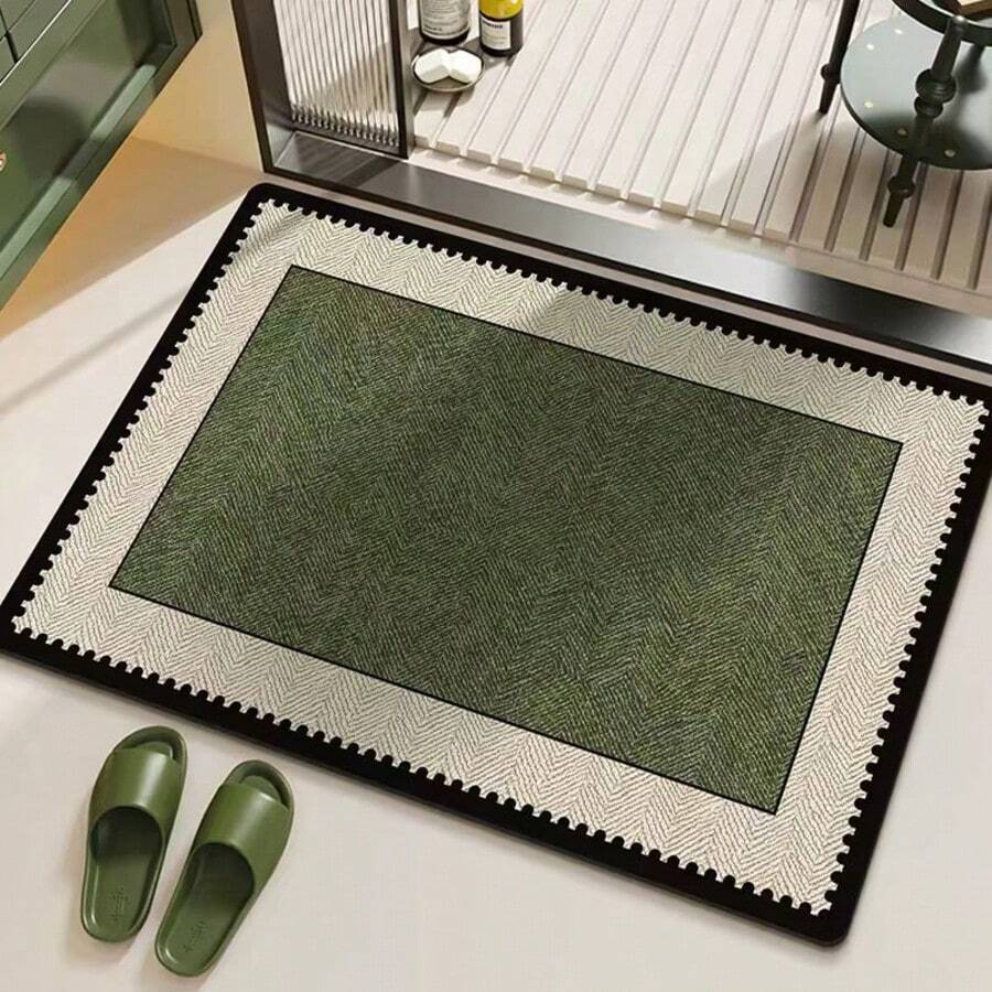 1 pieza Alfombra cuadrada con borde verde, blanco y negro, alfombra de baño, felpudo, alfombra pequeña, alfombra, alfombra decorativa de área, alfombra de exterior, alfombra de dormitorio lavable - Multicolor D - Ver 1