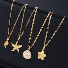 Bộ 1 mặt dây chuyền hình sao biển, vỏ sò, sò điệp nhiều lớp, thiết kế riêng theo sở thích cá nhân, dây chuyền mảnh có thể điều chỉnh kích thước dành cho nữ. - Vàng - Xem 2