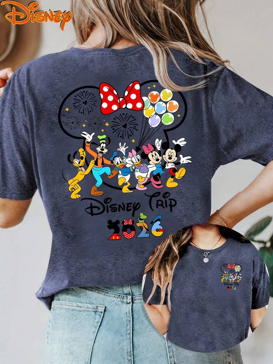 Disney License T Shirts,Disney Mickey Mouse & Friends Graphic T-Shirt For Women, Casual Loose Fit 2026 Disney Trip Fireworks Balloon Print Short Sleeve Tee, Cute Group Character Vacation Top, Family Matching Mommy & Me Outfit, Park Travel Summer Fashion Daily Wear Tee ,Camiseta, Summer Outfits For Women, Summer Clothes, Summer Tops, Tops For Women, Festival Outfits, Summer Tops For Women, Mother's Day, Mother's Day Clothing, Gifts For Family And Friends, Spring Outfits For Women, Officially Licensed Disney T-Shirts, Disney Men's And Women's Spring/Summer Fashion Casual Short-Sleeve T-Shirts - Màu xanh lam - Xem 1