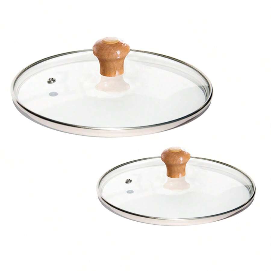 Set Of 2 Glass Lids (32cm And 40cm) For Pots And Pans With Plastic Or Wooden Handles - 摩卡棕 - 查看 1