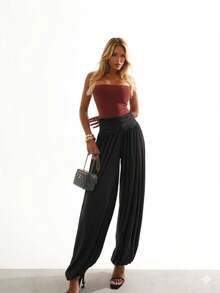Women's Aladim Fluity High-Waisted Palazzo Pants - Elegant Fashion 2026 - màu đen - Xem 1