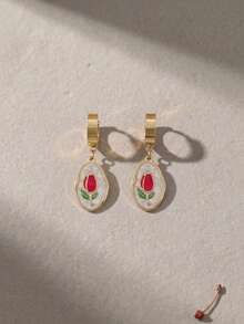 3 Pairs Random Combination Earrings, Including Oval Pendant, Tulip, Cherry Three Styles. Stainless Steel Waterproof Hypoallergenic Fade-Resistant, Suitable For Swimming, Bathing, Exercising. Versatile For White T-Shirt, Dress, Shirt, Spring Jacket, Brighten Daily Outfit. Suitable For Party, Beach Vacation, Wedding And Other Occasions, Also A Surprise Gift For Valentine's Day, Birthday, Mother's Day, Easter. - Multicolor - View 13