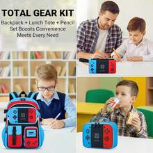 School Backpack For Boys - 4PCS Gamer Boys Backpack With Lunch Box Set For Elementary Middle School - Students Bag For Ages 6-18,18″ Video Game Bookbag Travel Back Pack - Red-blue Backpack Set - View 7