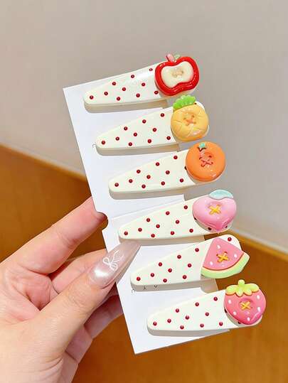 6pcs Cute Fruit Polka Dot Hair Clips, New Side Bangs Hairpin, Lovely Duck Mouth Hair Accessories