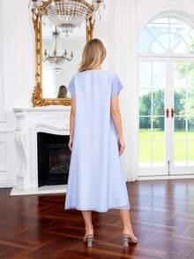 2026 New Style Ramadan Traditional Elegant Embroidered Arabic Dress, JALABIA V-Neck Short Sleeve Flowing Robe, Fashionable Chic Milky White Robe - White - View 9