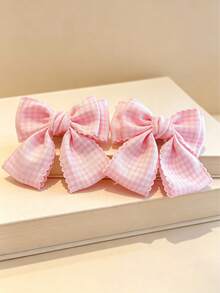 2pcs Girls' Simple Casual School Style Dual-Tone Plaid Bow Hairclips, Suitable For Daily Campus Wear - Multicolor - View 9