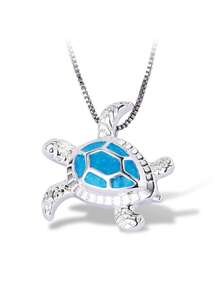 1pc Girls' Cute Turtle Animal Shaped Zinc Alloy Pendant Necklace With Silver Plating And A Glow-In-The-Dark Effect, Suitable For Daily Wear - Multicolor - View 3