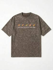 T-shirt ajusté doux et confortable, style de rue esthétique Pinterest, impression graphique humoristique "Aujourd'hui n'est pas une journée hot-dog", Top délavé vintage marron décontracté pour l'été - Taupe - Voir 3