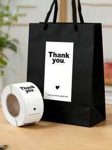 100pcs/Roll Heart-Shaped Thank You Stickers, 3 Colors Rectangular Seal Labels, Pink/Black/White Glossy Paper Stickers, Suitable For Gift Wrapping, Gift Boxes, Baking Boxes, Small Business Packaging And Holiday Decoration Labels, Gift Boxes - Multicolor - View 2