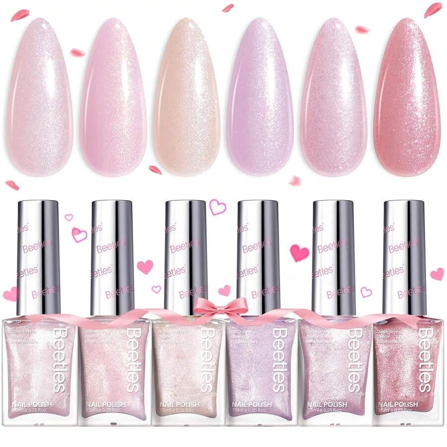 Beetles 6 Colors Sly Moonlit Fairy Pink Glitter Nail Polish Set, Quick Dry Nail Polish Kit, Manicure For Salon & DIY Spring Nails, Gifts For Women - Nàng Tiên Ánh Trăng 6 Màu - Xem 1
