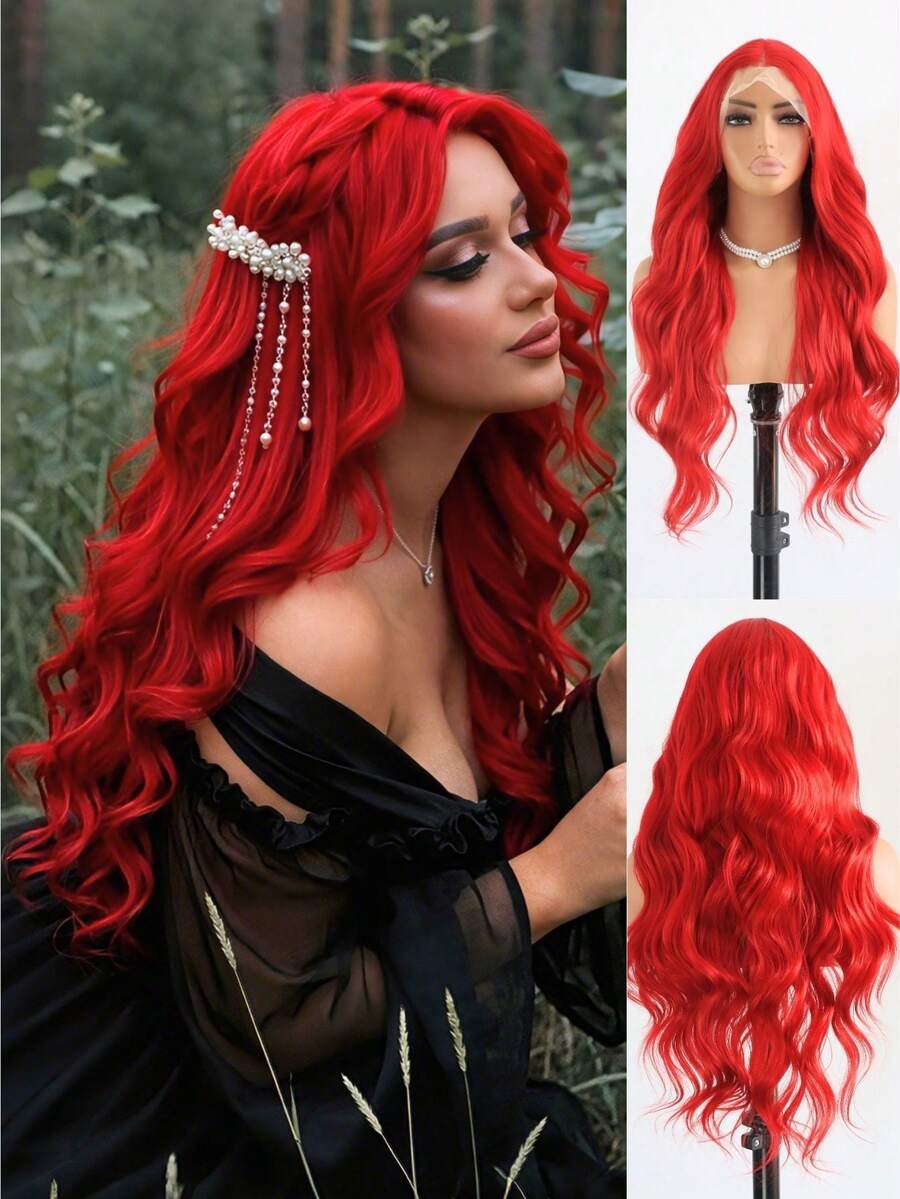 SALLYWELL Red Body Wave 13x4 Lace Front Wig For Women, Glueless Pre-Plucked Synthetic Wig, Halloween - Red - View 1