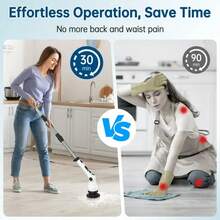 8头电动清洁刷，可充电手持旋转浴室刷，现代设计，带可视电量显示，3档速度可调，适用于浴室、厨房和阳台的污垢清洁。 - 長柄延伸桿式 - 查看 5