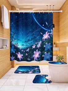1/3/4件套梦幻星空百合印花浴室帘套装,梦幻花卉浴室窗帘,防水耐用,现代家居浴室装饰浴帘,72英寸*72英寸 - 浴室隔断浴帘,包含12个挂钩,浴室配件 - 包括马桶盖套、浴垫和地毯,采用涤纶面料 - 可水洗,适用于家庭浴室/酒店/日式风格/民宿/瑜伽馆,浪漫疗愈浴室装饰,四季皆宜,公寓必备,乔迁礼物,母亲节礼物 - 夢幻星空 - 查看 9