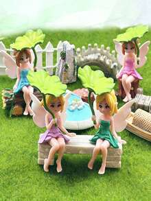 4pcs Mini Fairy Resin Decor, Suitable For Car Dashboard Decoration, Cute Desktop Decor, Home Decor, Miniature Landscape Potted Plant Decoration, DIY Fairy Garden, Bonsai Miniature Landscape Handicraft Accessories (Lotus Leaf Style) - Random Style - Multicolor - View 5