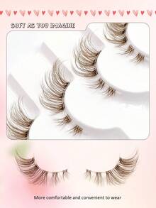 Asiteo 7 Pairs Brown Natural Half-Strip Eyelashes With Transparent Band, Soft & Fluffy Cat Eye Style Natural Lashes, Reusable - Half Eyelashes - View 3