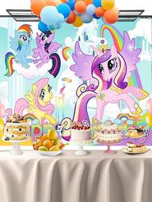 My Little Pony Birthday Background Cloth For Outdoor Party Decoration, Photo Backdrop, Wall Decoration For Birthday, 75*95CM Hanging Cloth, Photo Background Banner, Party Atmosphere Decoration Photo, Decorative Props, Outdoor Camping Photo - Multicolor - View 10