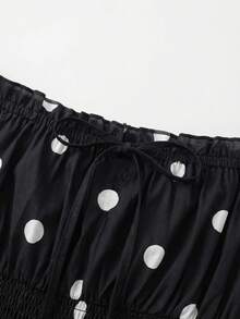 Women's Fashion Polka Dot Petal Sleeve Off Shoulder Chiffon Blouse Vacation - Black and White - View 5