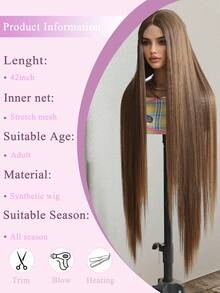 4*2U-Shaped Braided Gray Straight Wig, 42 Inch Extra Long Straight Silver Gray Synthetic Wig With Elastic Cap, Suitable For Daily Wear And Festive Gatherings, Fits All Skin Tones - Brown - View 9