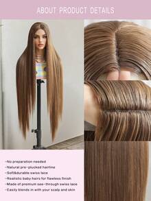 4*2U-Shaped Braided Gray Straight Wig, 42 Inch Extra Long Straight Silver Gray Synthetic Wig With Elastic Cap, Suitable For Daily Wear And Festive Gatherings, Fits All Skin Tones - Brown - View 8