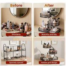 Storage Rack, Three-Tier Lightweight Metal Cosmetic Storage Rack With Circular Baskets, Rust-Resistant Coating, Dormitory Storage Rack, Bathroom And Kitchen Storage Rack, Outdoor Storage Box/Cabinet Rack – Makeup Organizer. - 經典黑色有圓形籃子 - 查看 4