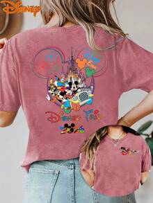 Disney License T Shirts,Disney 2026 Disney Trip Best Day Ever Women's Graphic T-Shirt, Retro Mickey Mouse Minnie Mouse Goofy Pluto Disney Castle Fireworks Balloon Cartoon Print Crew Neck Casual Loose Fit Short Sleeve Tee, Summer Casual Tops For Disney World Theme Park Family Vacation Daily Wear ,Camiseta, Summer Outfits For Women, Summer Clothes, Summer Tops, Tops For Women, Festival Outfits, Summer Tops For Women, Mother's Day, Mother's Day Clothing, Gifts For Family And Friends, Spring Outfits For Women, Officially Licensed Disney T-Shirts, Disney Men's And Women's Spring/Summer Fashion Casual Short-Sleeve T-Shirts - 玫紅色 - 查看 1