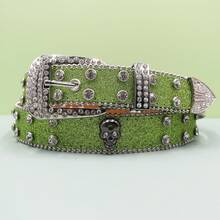 Punk Style Belt For Men & Women –  Jeans Waist Belt, High-End Leather-Like Strap - Green - View 13