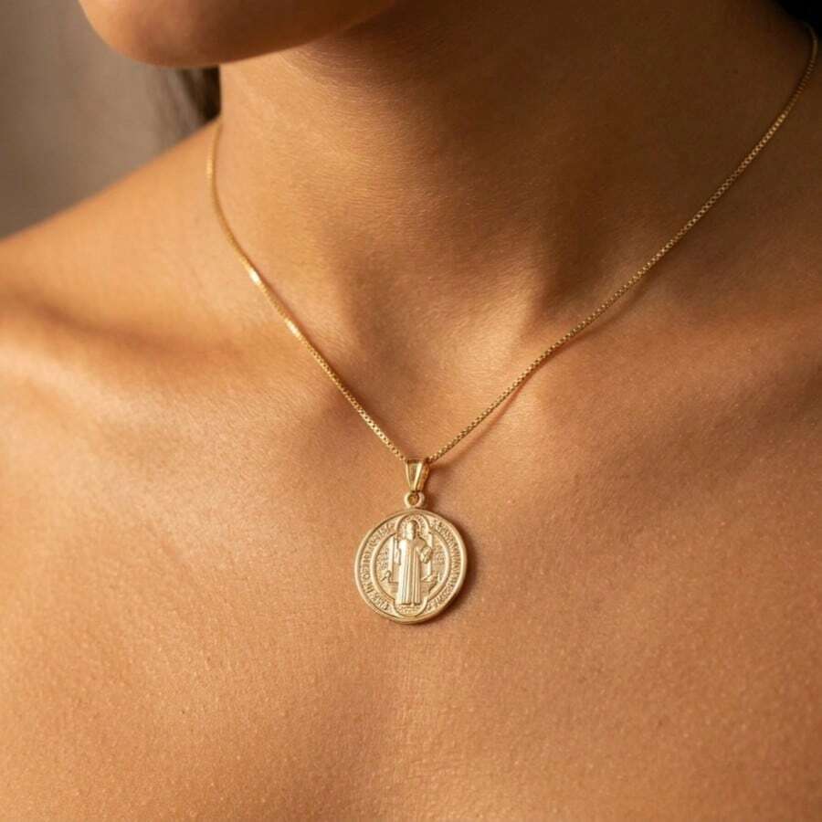 Gold-Plated Saint Benedict Medal Necklace - Gold - View 1
