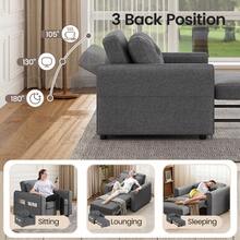 3 In 1 Convertible Single Sofa Bed With Adjustable Backrest, Pull Out Single Sleeper Chair Bed With Pockets For Living Room, Linen Fabric, Dark Grey - Gris oscuro - Individual - Ver 3