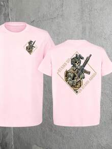 Men's Pure Cotton T-Shirt Funny Print T-Shirt,Mens Clothes,Stand Up Or Step Aside! This T-Shirt Is A Bold Military-Style Statement, A Perfect Gift For Her Or Him, A Round-Neck Streetwear Fashion Item,Summer Outfits,Streetwear,Y2k - 粉色 - 查看 1