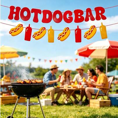 热狗主题派对横幅装饰，夏季户外花园烧烤派对悬挂装饰品，香肠主题生日派对，朋友聚会装饰，婚礼用品，趣味装饰，室内外悬挂装饰品，派对用品，酒吧派对装饰