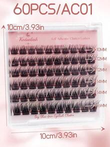 60pcs Self-Adhesive False Eyelashes, Press-On Lash Clusters, Natural Look, 10-16mm, No Glue Needed, Easy To Wear - 黑色 - 查看 8