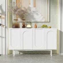 Modern Minimalist White Sideboard With 4 Türen Im Bogenmuster Für Esszimmer Und Wohnzimmer (Weiß) - White - View 10