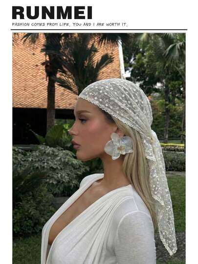 1 Stück Damen Einfarbiger eleganter Spitzen-Blumen-Kopftuch, luxuriöser Boho-Stil Schal/Stola, geeignet für den täglichen Gebrauch, Hochzeiten, Kirchen, formelle Anlässe, Sommerurlaub am Strand, Feiertage