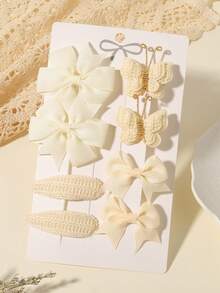 8pcs/Set Bowknot Satin Ribbon + Knitted Fabric Non-Clip Sweet Girl Hair Clips Set, Suitable For Daily Wear / Photo Shoot - Mixed color - View 12