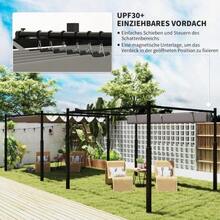 Pergola Approx. 3x3 M, Freestanding Patio Cover With Sliding Roof, Magnetic Pad, 8 Cm Column, UV-Resistant - Grey - View 4