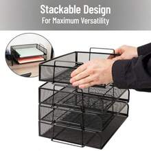 Mind Reader Stackable Paper Tray Desktop Organizer File Storage Office Metal Mesh 14"L x 9.75"W x 11.25"H 4 Pcs. Black - Negro - Ver 5