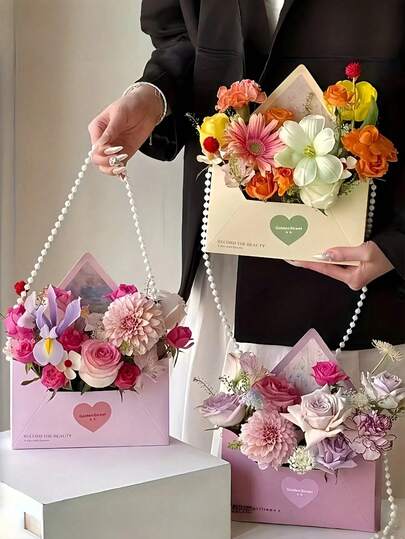 1/5 Hộp Quà Hoa Phong Thư Thanh Lịch (Không Kèm Dây Ngọc Trai) - Được Thiết Kế Với Lời Nhắn Yêu Thương, Thích Hợp Làm Quà Tặng Ngày Valentine, Đám Cưới, Ngày của Mẹ/Lễ Tốt Nghiệp/Ngày Nhà Giáo - Hộp Bảo Quản Giỏ Hoa Tự Làm, Hộp Chứa Vật Phẩm Tái Sử Dụng, Hộp Lưu Niệm Nhẹ, Bộ Quà Tặng Lãng Mạn, Túi Lưu Trữ Quà Cưới, Vật Dụng Mua Sắm Mang Ý Nghĩa, Hộp Quà Tặng Làm Bánh