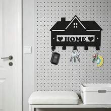 Móc treo chìa khóa bằng kim loại màu đen chủ đề "Ngôi nhà ngọt ngào", thích hợp để treo tường, có 5 móc, có thể dùng để treo chìa khóa và ô dù. - màu đen - Xem 7