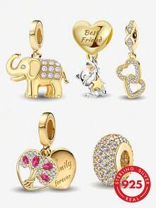 1 pieza Colgante de plata de ley 925 con diseño de corazón infinito, adecuado para hacer pulseras de joyería DIY para mujeres - Dorado - Ver 2