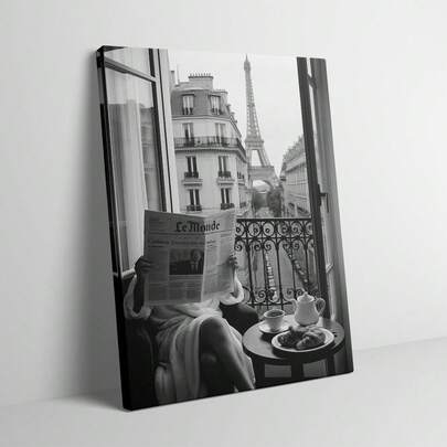 1pc Framed/Unframed Paris Eiffel Tower Fashion Woman Reading Canvas Poster Black White Vintage Luxury Wall Art Print Vintage Minimalist Travel Art Painting For Entryway Hallway,Living Room,Bedroom,Modern Home Decoration