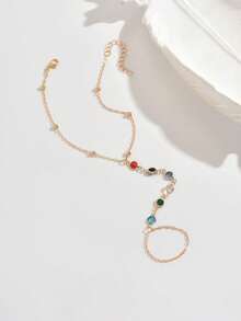 1pc Fashionable, Sexy, Elegant Boho Ocean Style Colorful Round Glass Chain Toe Ring, Suitable For Women's Daily Casual, Party, Beach Vacation Wear (Assorted Colorful Round Glass) - Multicolor - View 5