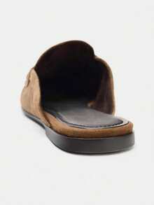 2026 Spring/Summer New Women's Suede Peep Toe Loafers, Round Toe - Brown - View 5