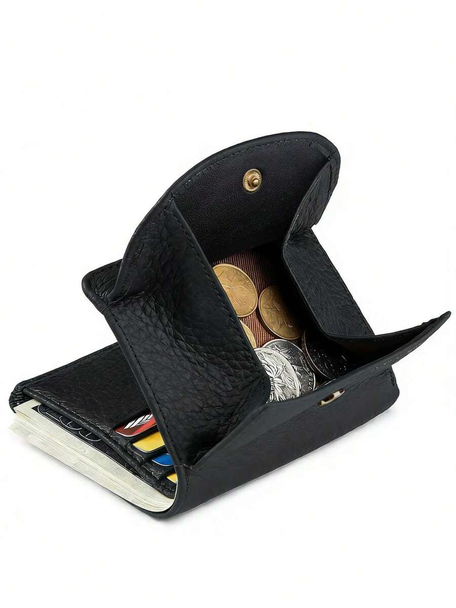 New Women PU Leather Mini Wallet, Folding Minimalist Ultra-Thin Compact Soft Leather Wallet, Card Holder & Coin Purse For Women Money Wallet Purse Wallet Small Wallet Cute Wallet Travel Essential Summer - Black - View 1