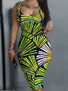Colorful Geometric Print Women's Bodycon Dress African Inspired Pattern Summer Wear Her - 風格 - 查看 2