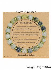 1 pieza Pulsera de cuentas de ágata verde con acentos de rhinestone, regalo de energía positiva y aliento para familiares y amigos - Multicolor - Ver 5