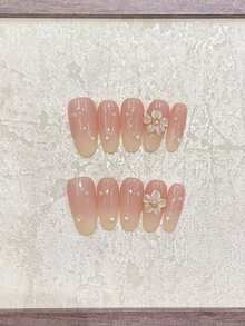 Mini flori de primăvară pe unghii! Stil de vacanță colorat cu dopamină de primăvară, 10 buc. Unghii ovale medii-înguste, manichiură franceză cu gradient galben-roz, cu flori mici galbene transparente, lucrate manual, efect 3D de picătură de apă, potrivite pentru purtare zilnică și stil de vacanță de primăvară, vacanță la plajă, ținute pentru întâlniri, aspect strălucitor și elegant, set de unghii reutilizabile, realizate manual, cu o bucată de lipici jeleu și o pilă de unghii mini. - Galben - Vizualizare 4