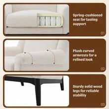 Modern Accent Chair With Flared Arms, Upholstered Lounge Chair, Mid-Modern Armchair With Solid Wood, Ergonomic Reading Chair Living Room, Bedroom - Beige + Loop - View 6