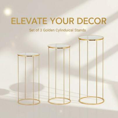 3pcs Modern Minimalist Gold Metal Flower Pot Stand, Plant Shelf, Different Sizes 60cm/80cm/100cm, Indoor Planter Rack, Balcony Flower Stand, Metal Flower Rack, Party Flower Shelf
