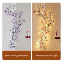 AMILL A Butterfly Branch LED Light Powered By USB, Offering 8 Lighting Modes. This Artificial Branch Light String Includes 30 LED Lights, Making It Perfect For Decorating Walls, Bedrooms, Weddings, Birthday Celebrations, Holidays, Parties - Warm white light - View 8