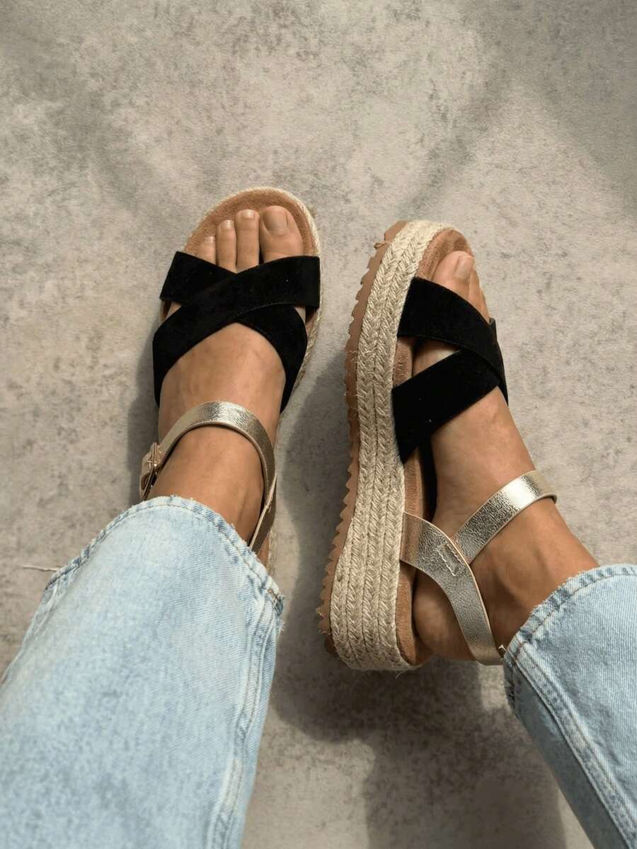 Giày sandal đế xuồng hở mũi đa năng thời trang thường ngày dành cho nữ - màu đen - Xem 1